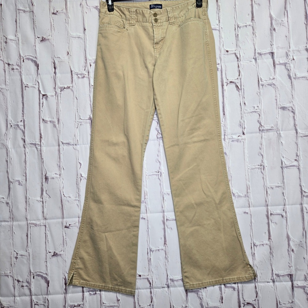 VTG Y2K Abercrombie Flare Pants Khaki Tan Low Rise Flap Pocket Preppy Womens 4R